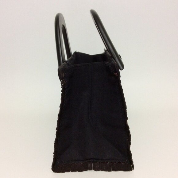 Womens Handmade Bamboo Handbag Wood Handles Loop Button Closure Brown - Picture 4 of 12